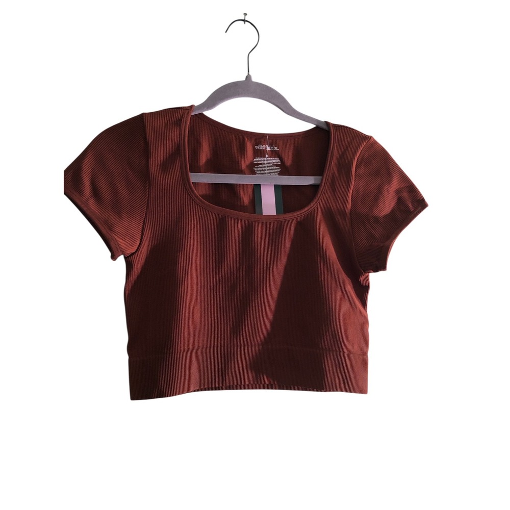 Wild‎ Fable Seamless Crop Top Ribbed Knit Square Neck Tee Dark Brown XS
